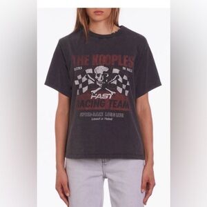 NWT! Retail $125 The Kooples Black Racing Skull Graphic Tee with Checkered Flags